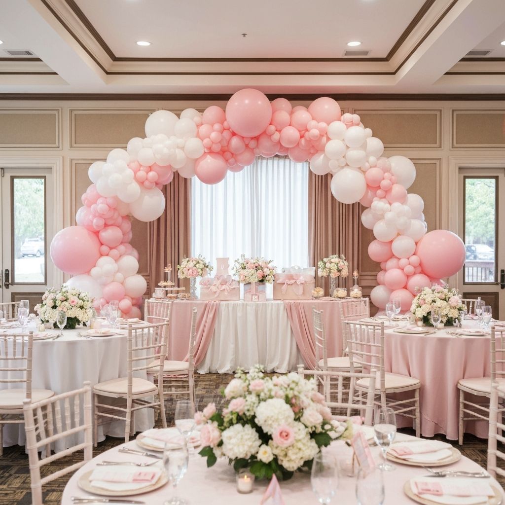 Baby shower setup with floral centerpieces